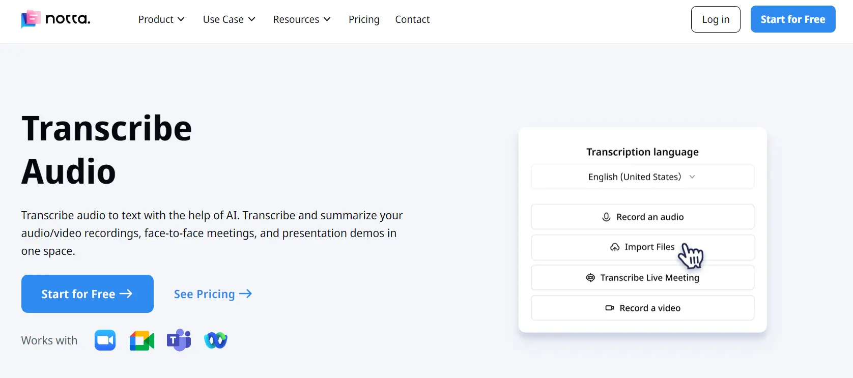Notta transcriberen website