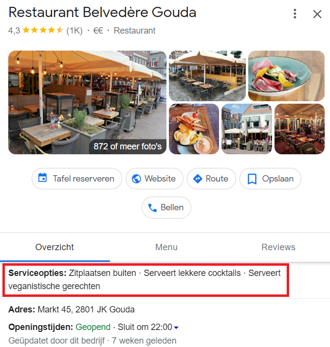 Service opties in GMB